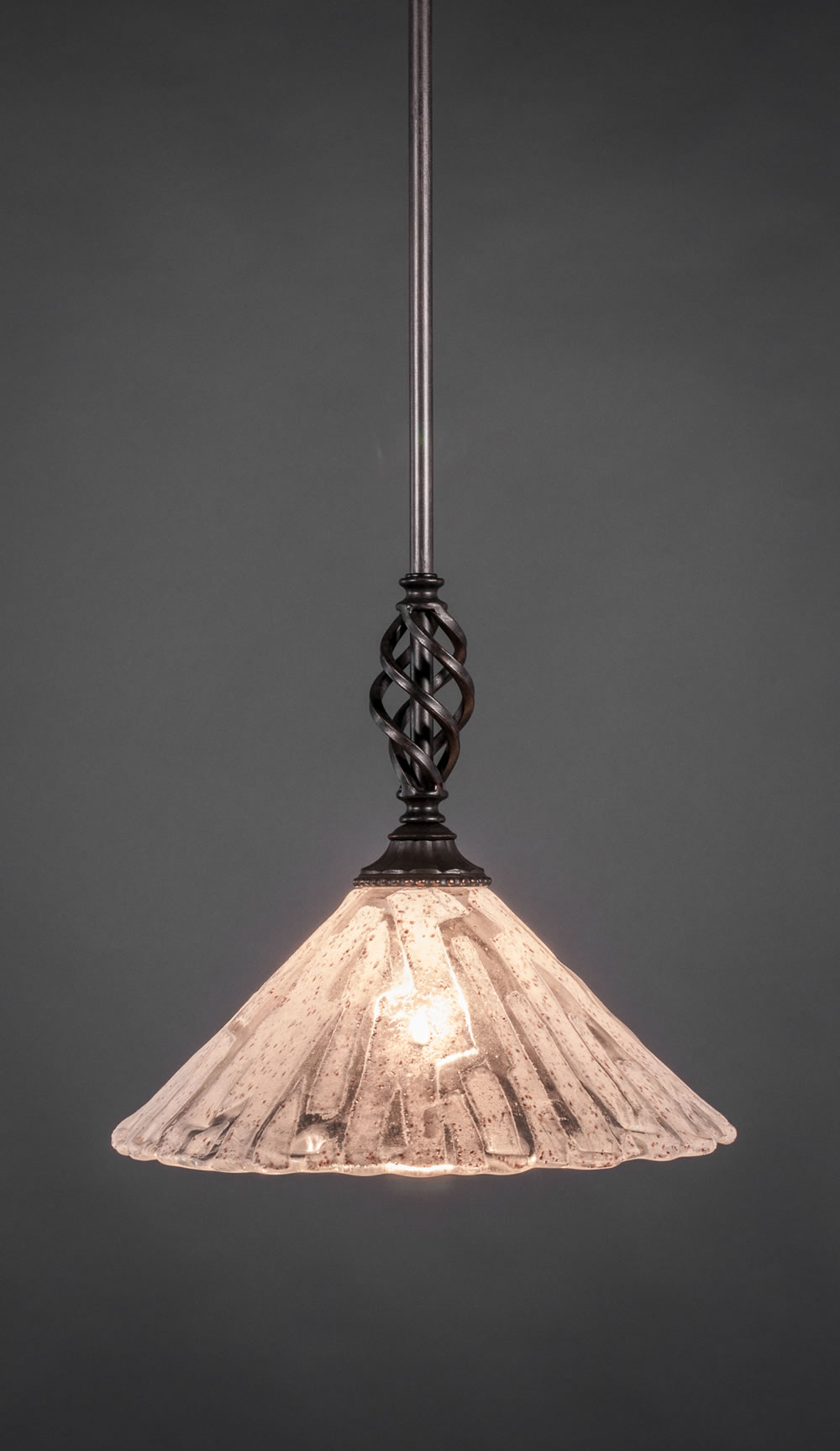 Eleganté Mini Pendant With Hang Straight Swivel Shown In Dark Granite Finish With 12" Italian Ice Glass