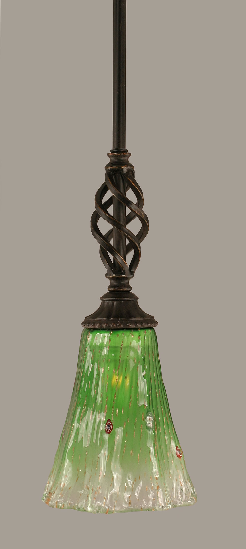 Eleganté Mini Pendant With Hang Straight Swivel Shown In Dark Granite Finish With 5.5" Kiwi Green Crystal Glass