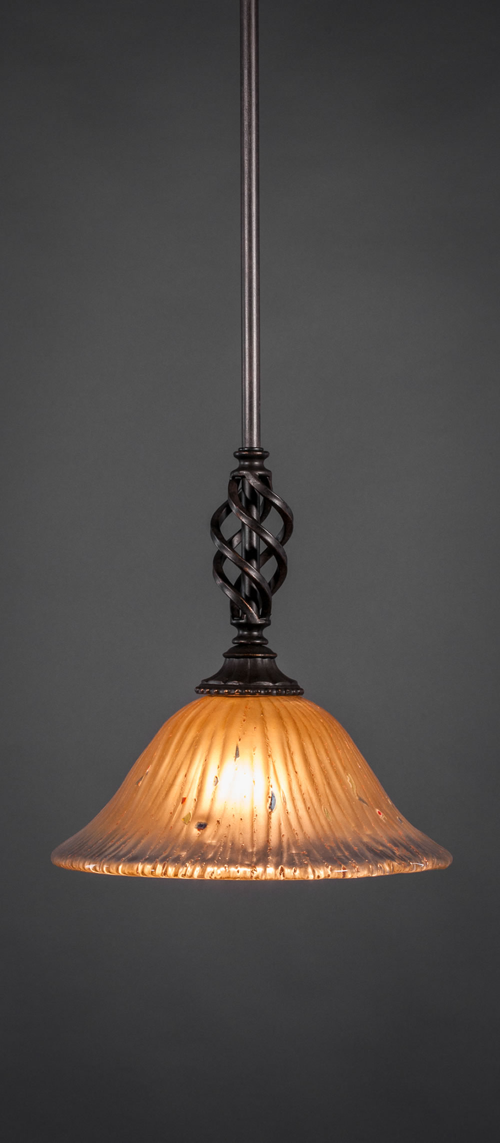 Eleganté Mini Pendant With Hang Straight Swivel Shown In Dark Granite Finish With 10" Amber Crystal Glass
