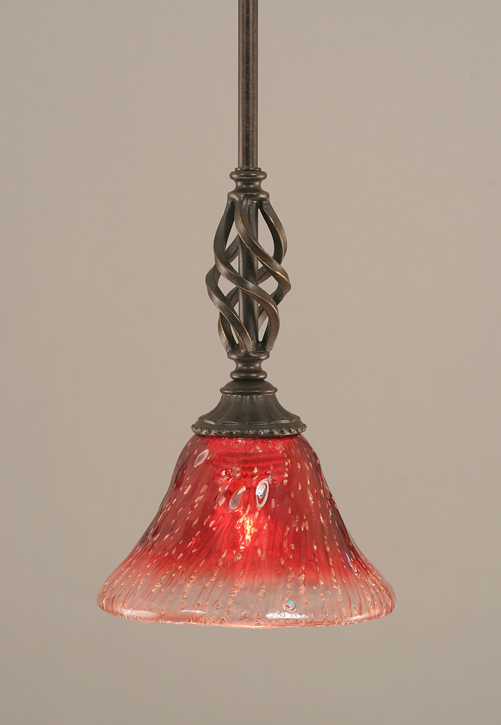 Eleganté Mini Pendant With Hang Straight Swivel Shown In Dark Granite Finish With 7" Raspberry Crystal Glass
