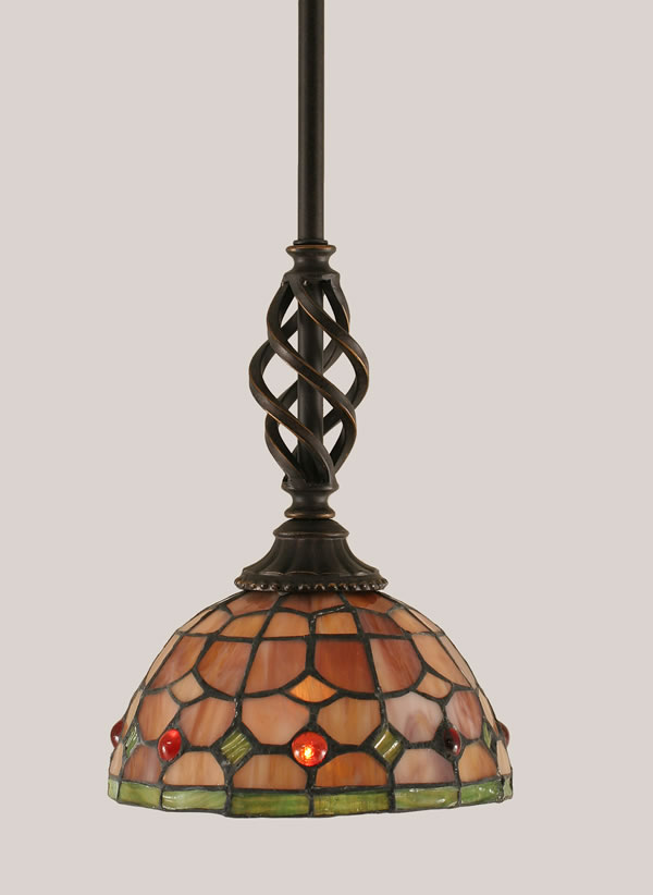 Eleganté Mini Pendant Shown In Dark Granite Finish With 7" Rosetta Tiffany Glass