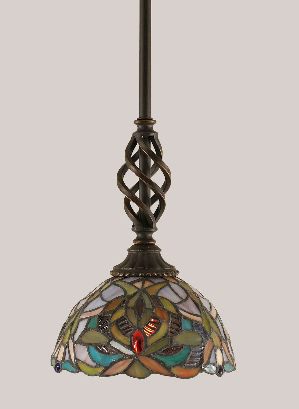 Eleganté Mini Pendant Shown In Dark Granite Finish With 7" Kaleidoscope Tiffany Glass