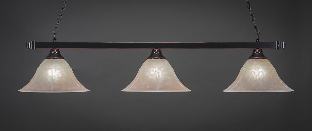 Square 3 Light Bar Shown In Black Copper Finish With 14" Amber Marble Glass