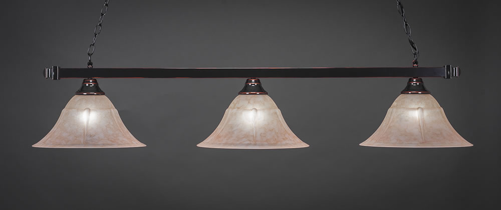 Square 3 Light Bar Shown In Black Copper Finish With 14" Italian Marble Glass