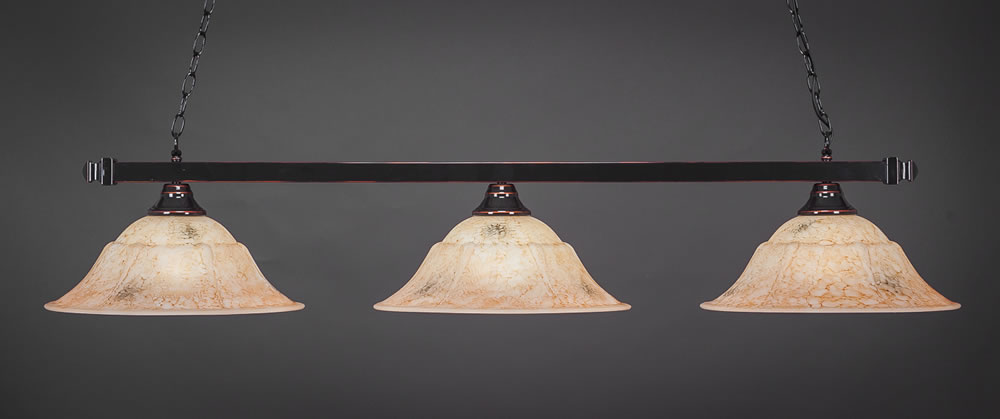 Square 3 Light Bar Shown In Black Copper Finish With 16" Italian Marble Glass