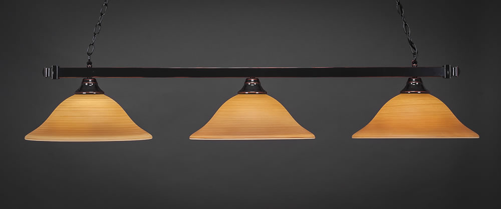 Square 3 Light Bar Shown In Black Copper Finish With 16" Cayenne Linen Glass