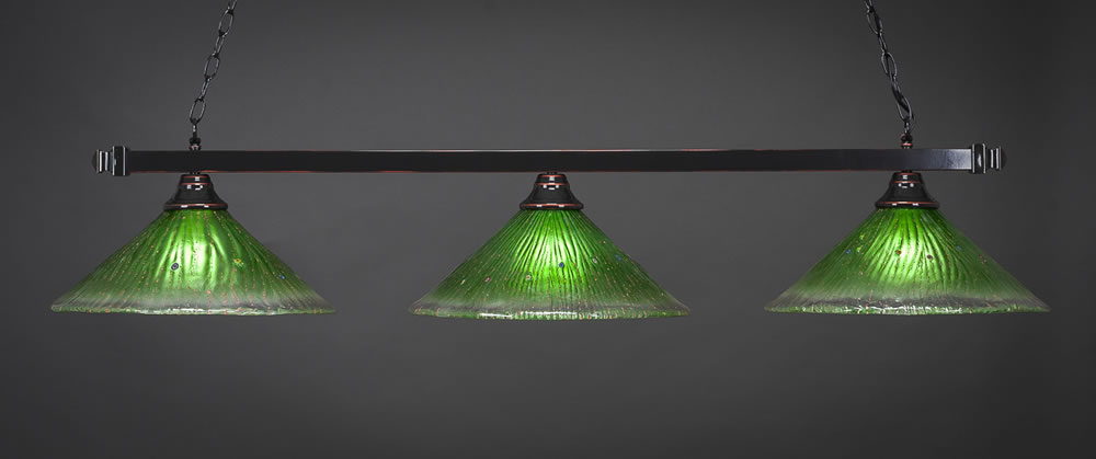 Square 3 Light Bar Shown In Black Copper Finish With 16" Kiwi Green Crystal Glass