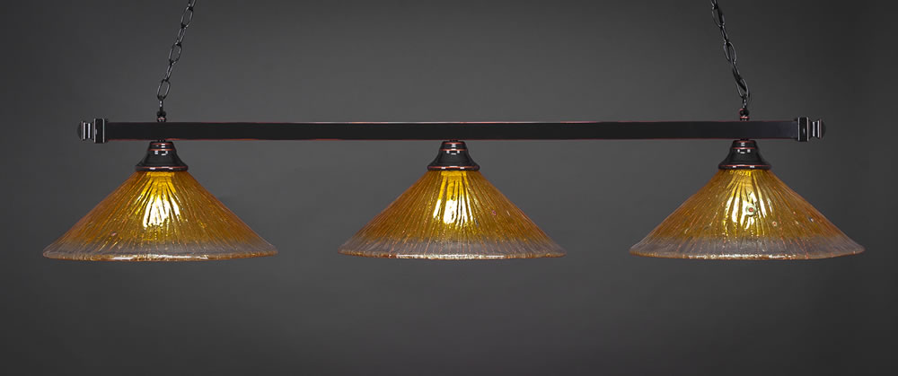 Square 3 Light Bar Shown In Black Copper Finish With 16" Gold Champagne Crystal Glass