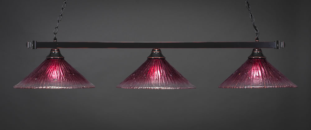 Square 3 Light Bar Shown In Black Copper Finish With 16" Wine Crystal Glass
