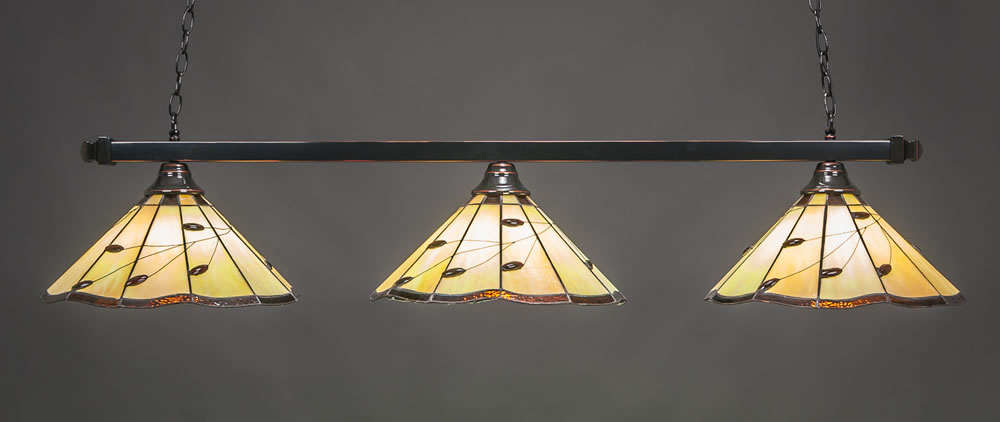 Square 3 Light Bar Shown In Black Copper Finish With 16" Autumn Leaves Tiffany Glass