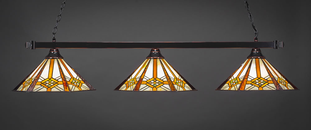 Square 3 Light Bar Shown In Black Copper Finish With 16" Hampton Tiffany Glass