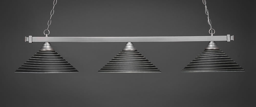 Square 3 Light Bar Shown In Brushed Nickel Finish With 16" Charcoal Spiral Glass