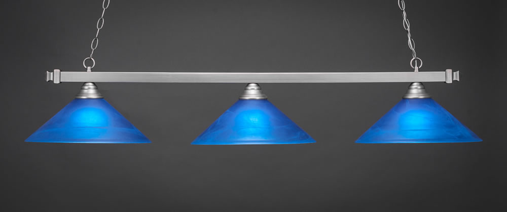 Square 3 Light Billiard Light Shown In Brushed Nickel Finish With 16" Blue Italian Glass