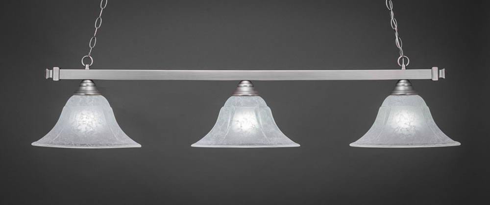 Square 3 Light Billiard Light Shown In Brushed Nickel Finish With 14" White Marble Glass