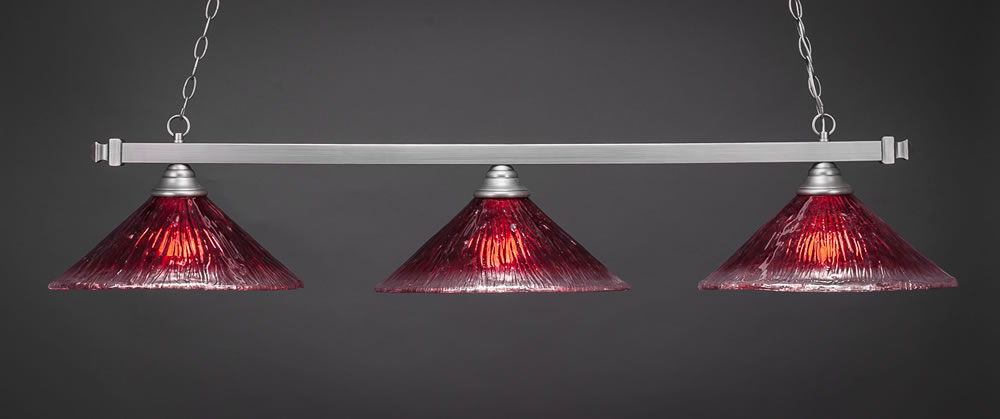 Square 3 Light Bar Shown In Brushed Nickel Finish With 16" Raspberry Crystal Glass