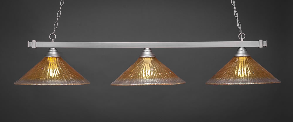 Square 3 Light Bar Shown In Brushed Nickel Finish With 16" Gold Champagne Crystal Glass