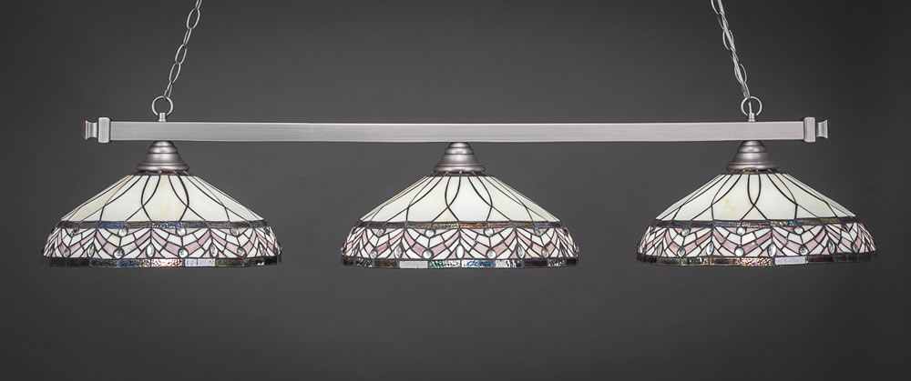 Square 3 Light Bar Shown In Brushed Nickel Finish With 16" Royal Merlot Tiffany Glass