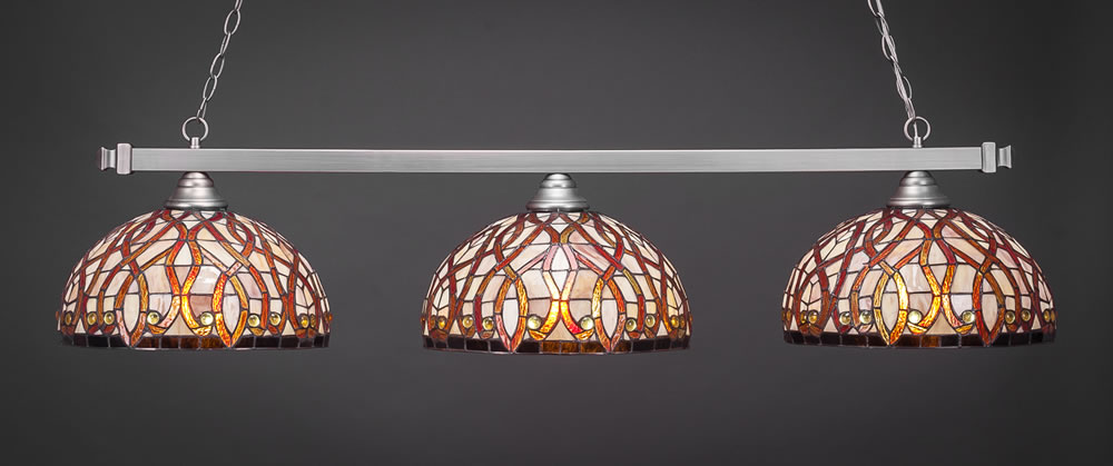 Square 3 Light Bar Shown In Brushed Nickel Finish With 15" Persian Nites Tiffany Glass