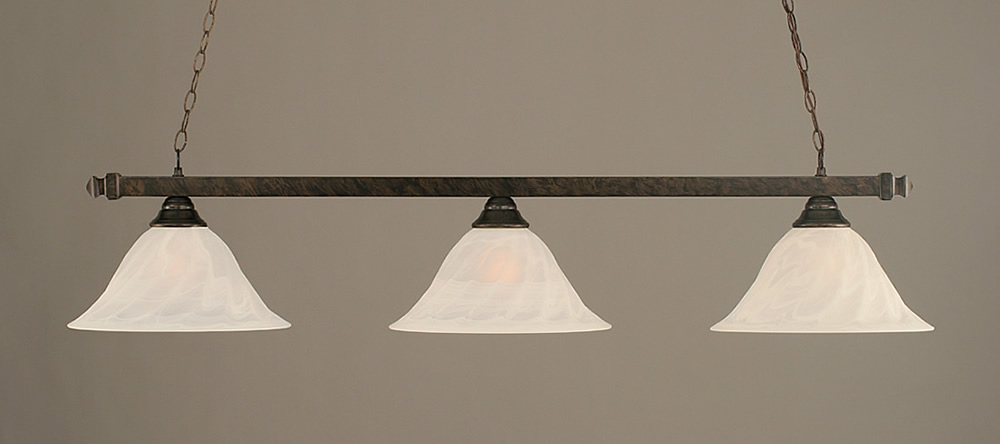 Square 3 Light Billiard Light Shown In Bronze Finish With 14" White Alabaster Swirl Glass