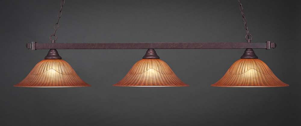 Square 3 Light Billiard Light Shown In Bronze Finish With 16" Tiger Glass