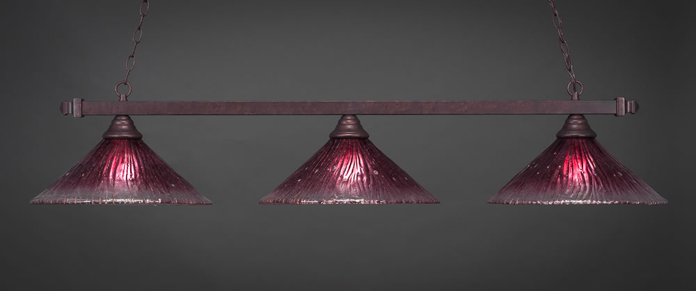 Square 3 Light Bar Shown In Bronze Finish With 16" Wine Crystal Glass