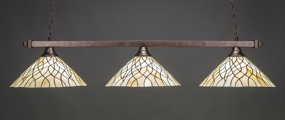 Square 3 Light Bar Shown In Bronze Finish With 16" Sandhill Tiffany Glass