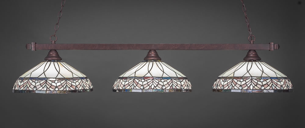Square 3 Light Billiard Light Shown In Bronze Finish With 16" Royal Merlot Tiffany Glass