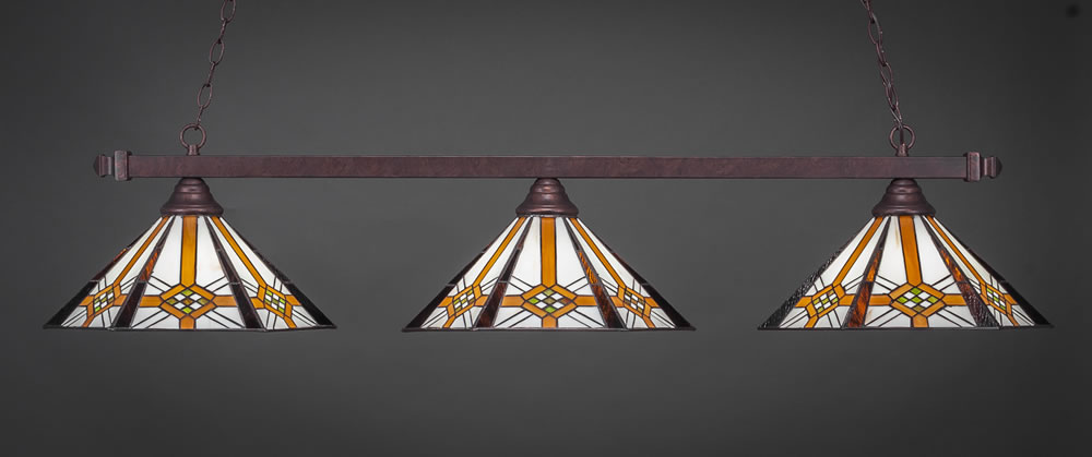 Square 3 Light Bar Shown In Bronze Finish With 16" Hampton Tiffany Glass