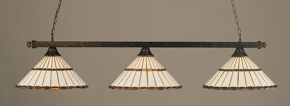 Square 3 Light Billiard Light Shown In Bronze Finish With 15.5" Honey Glass & Amber Brown Jewels Tiffany Glass