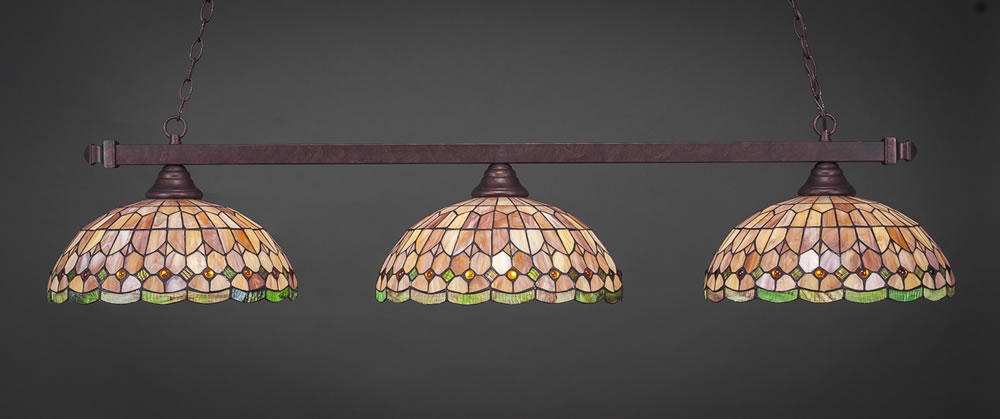 Square 3 Light Billiard Light Shown In Bronze Finish With 15" Rosetta Tiffany Glass