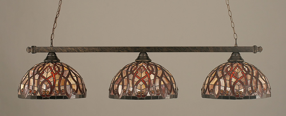 Square 3 Light Billiard Light Shown In Bronze Finish With 15" Persian Nites Tiffany Glass