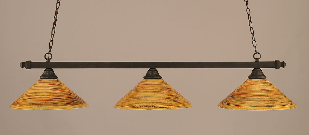Square 3 Light Billiard Light Shown In Bronze Finish With 16" Honey & Burgundy Flair Tiffany Glass