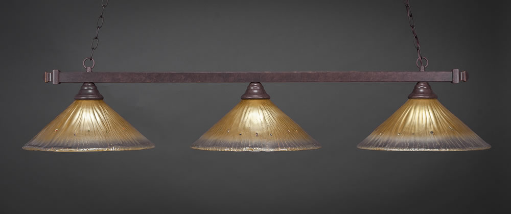 Square 3 Light Billiard Light Shown In Bronze Finish With 15" Rosetta Tiffany Glass