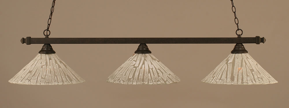 Square 3 Light Billiard Light Shown In Dark Granite Finish With 16" Italian Ice Glass