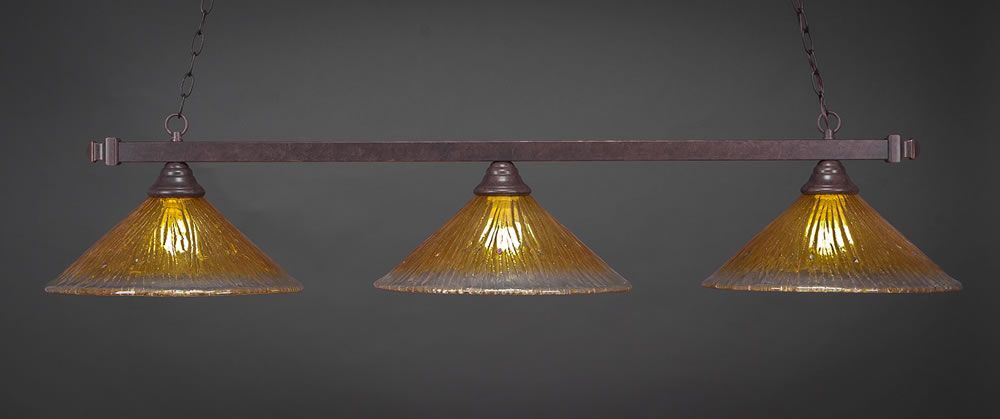 Square 3 Light Billiard Light Shown In Dark Granite Finish With 16" Gold Champagne Crystal Glass