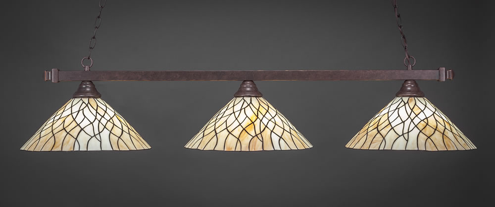 Square 3 Light Bar Shown In Dark Granite Finish With 16" Sandhill Tiffany Glass