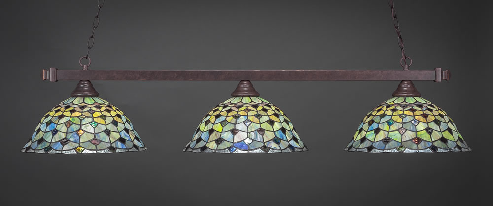 Square 3 Light Bar Shown In Dark Granite Finish With 16" Crescent Tiffany Glass