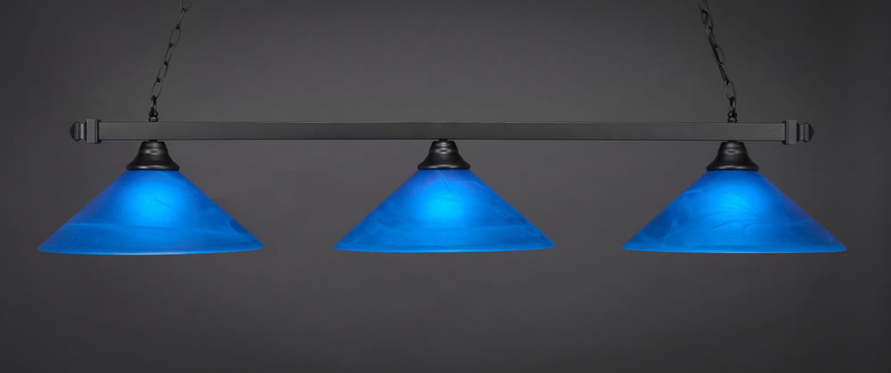 Square 3 Light Bar Shown In Matte Black Finish With 16" Blue Italian Glass