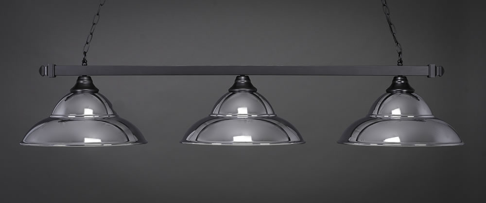 Square 3 Light Bar Shown In Matte Black Finish With 14" Chrome Double Bubble Metal Shades