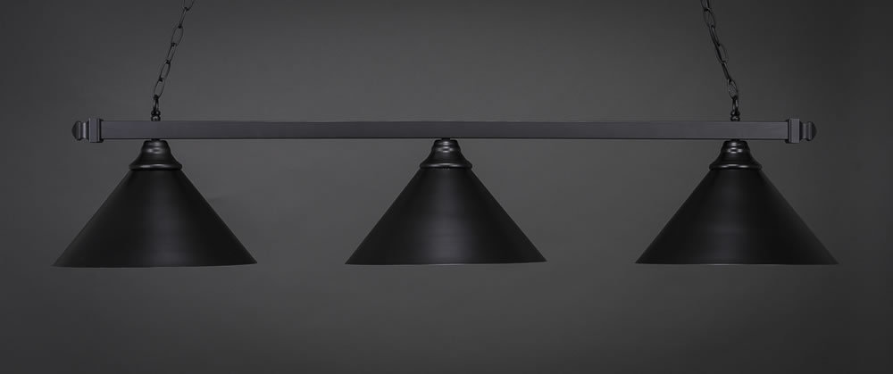 Square 3 Light Bar Shown In Matte Black Finish With 14" Matte Black Double Bubble Metal Shades