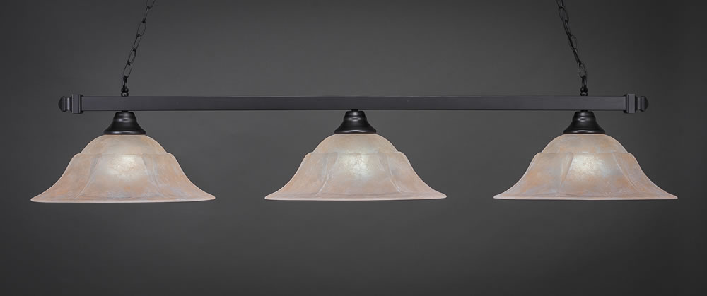 Square 3 Light Bar Shown In Matte Black Finish With 16" Amber Marble Glass