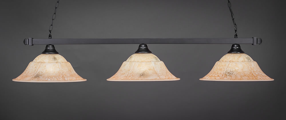 Square 3 Light Bar Shown In Matte Black Finish With 16" Italian Marble Glass
