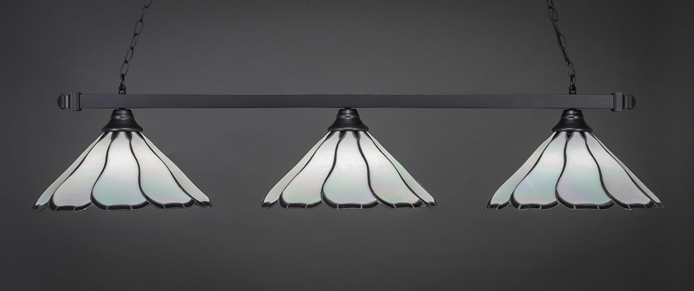 Square 3 Light Bar Shown In Matte Black Finish With 16" Pearl & Black Flair Tiffany Glass