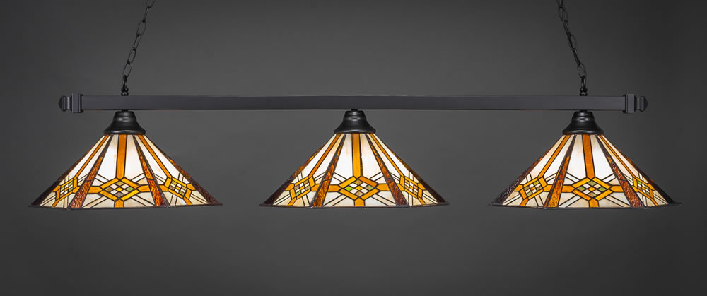 Square 3 Light Bar Shown In Matte Black Finish With 16" Hampton Tiffany Glass