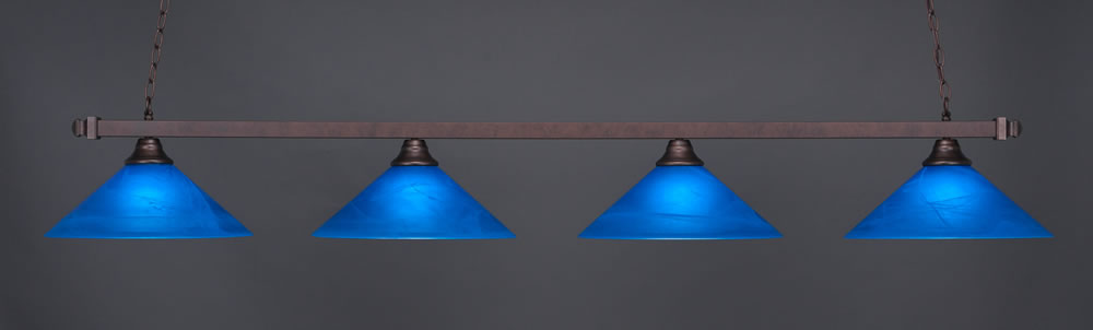 Square 4 Light Bar Shown In Bronze Finish With 16" Blue Italian Glass