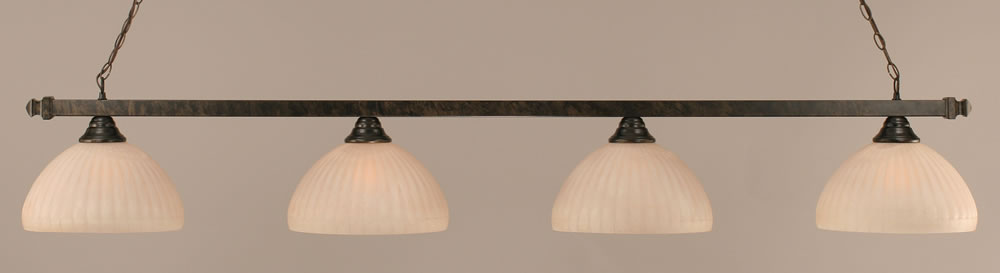 Square 4 Light Billiard Light Shown In Bronze Finish With 14" Rosetta Pumpkin Glass
