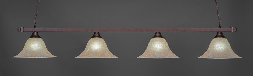 Square 4 Light Bar Shown In Bronze Finish With 14" Amber Marble Glass