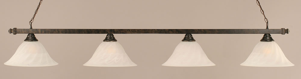 Square 4 Light Billiard Light Shown In Bronze Finish With 14" White Alabaster Swirl Glass