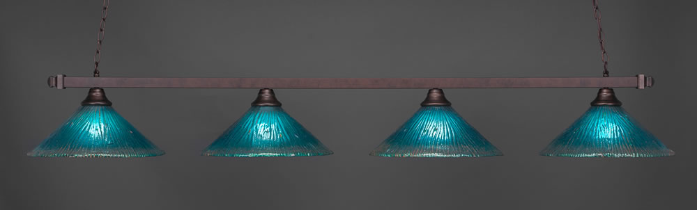 Square 4 Light Bar Shown In Bronze Finish With 16" Teal Crystal Glass