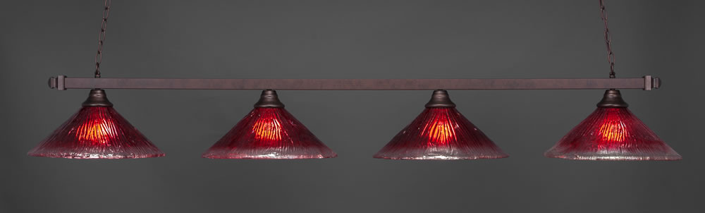 Square 4 Light Bar Shown In Bronze Finish With 16" Raspberry Crystal Glass